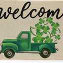 St Patricks Day Welcome Decorative Doormat, Seasonal Rug Spring Green Lucky Shamrock Truck Sign Floor Door Mat Switch Mat for Indoor Outdoor 17 x 29 Inch DM123