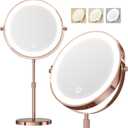 Makeup Mirror with Lights, 5000 mAh Rechargeable Double Sided Magnifying Vanity Mirror with 3 Colors, 1x/20x, 360 Rotation , Brightness Adjustable Magnification Lighted Makeup Mirror, Women Gift (Rose Gold)