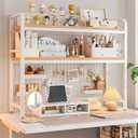 Desktop Hutch Bookshelf, 2-Tier Metal Desk Shelf with Grid Panel, Wooden Desktop Display Rack for Computer Monitor, Countertop Storage Organizer for Office Home Dorm (White), 95 x 20 x 93 cm