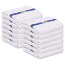 GOLD TEXTILES Bulk Bath Towels White (22x44 Inches) Economy Grade Light Weight Easycare (12 - Blue Stripe)