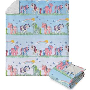 Northwest Hasbro My Little Pony, Retro Rainbows, Silk Touch Sherpa Throw Blanket, 50 x 60 Inches