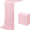 6 Pack Light Pink Cheesecloth Table Runner 20 x 120 inch Gauze Table Runners 10 FT Long,Semi Sheer Boho Cheese Cloth Fabric Table Runner Bulk for Wedding,Party,Baby Shower,Bridal Shower Decoration