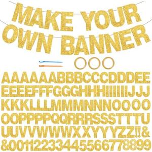 BEISHIDA 116 PCS A-Z Glitter Gold DIY Letter Banner Kit Make Your Own Banner，Including 111 Letters and Numbers 3 Rope and 2 Threading Device,Customized for Birthday Graduation Wedding Party Decor