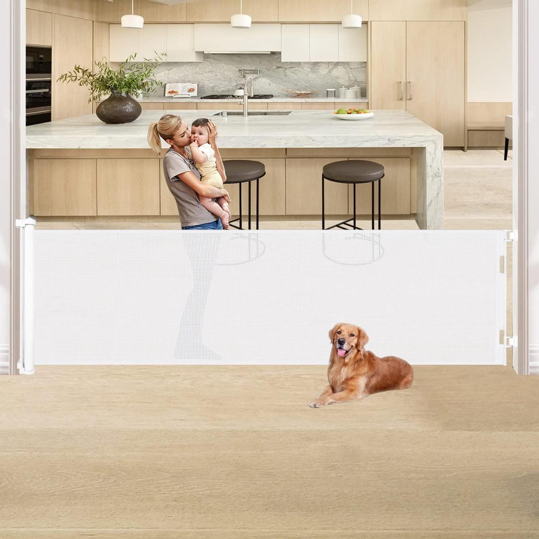 137 Inch Extra Wide Retractable Baby Gate - Indoor/Outdoor, for Doorways and Stairs - Perfect for Kids and Large Dogs