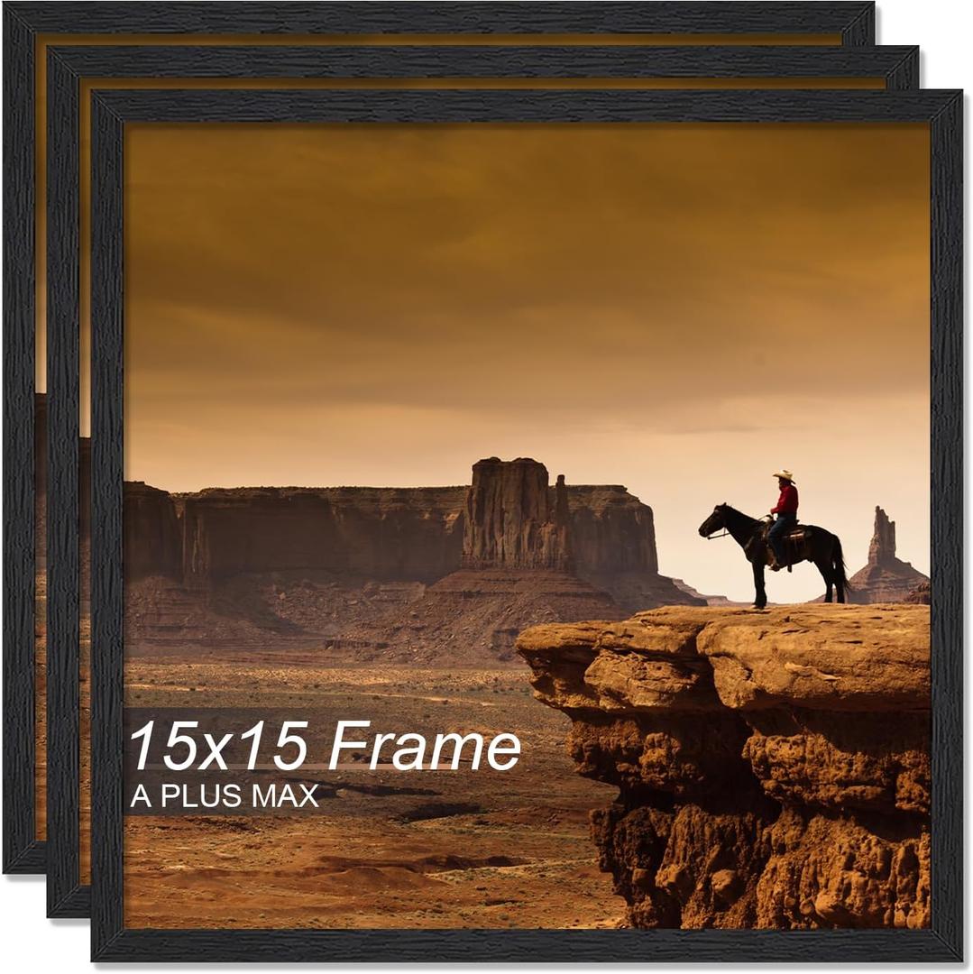 A PLUS MAX 15x15 Picture Frame Set of 3 Black Light Weight Wall Mount