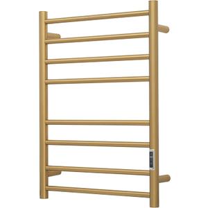 Electric Heated Towel Warmer - Wall Mounted Bathroom Towel Rack, Plug-in Design & Gold Brushed Stainless Steel Finish 8 Bar Gold with Timer & Temperature Control