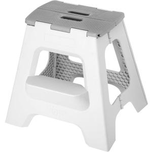 Vigar Compact Step Stool Foldable, 16-inch Two-Step Stools for Adults up to 330 Pound, Lightweight Stool, Non-Slip Folding Step Stool, Gray