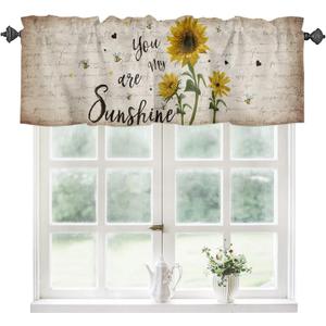 Sunflower Curtains Kitchen Valance for Windows Rustic Window Toppers Valances Rod Pocket Window Treatments 1 Panel U R My Sunshine Retro Letter Short Curtains for Farmhouse Bathroom Bedroom 54 x 18 in