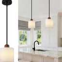5.9" Drum Pendant Light with White Fabric Shade Modern Hanging Pendant Light Fixture| Adjustable Semi Flush Mount Kitchen Island Dining Room Bedroom Black 2 Pack