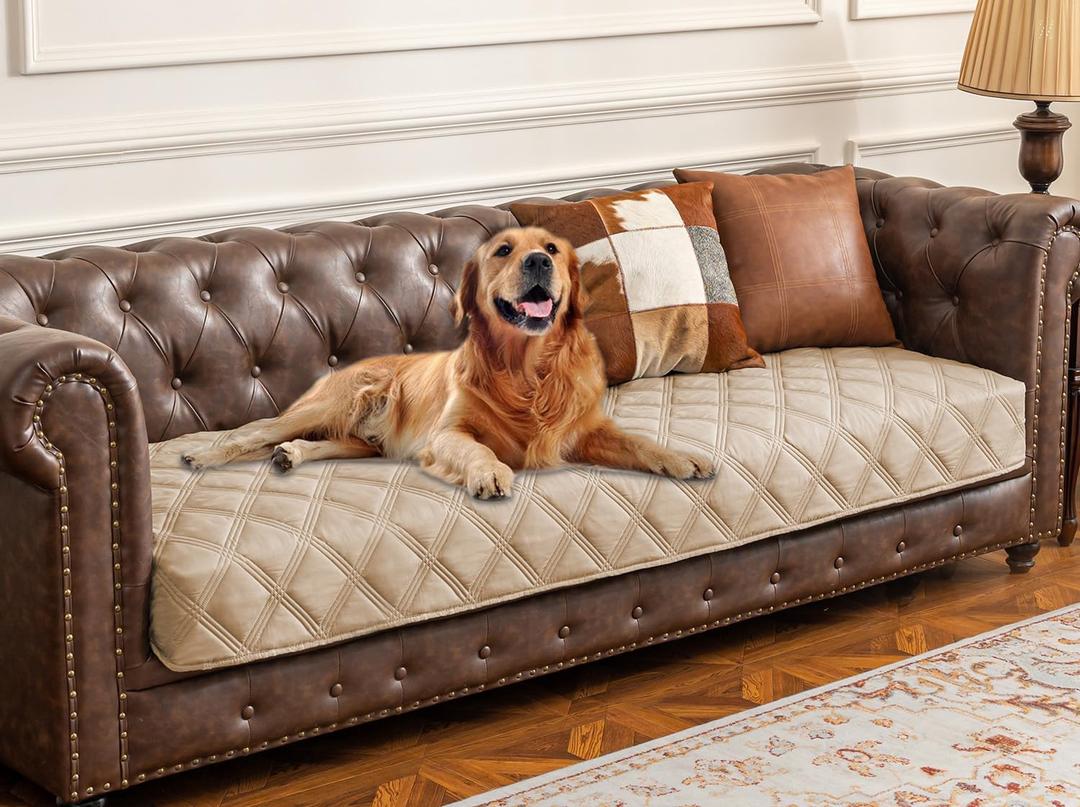 Ameritex Waterproof Dog Bed Cover Pet Blanket with Anti-Slip Back for Furniture Bed Couch Sofa (30x90 Inch (Pack of 1), Beige)