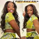 KRSI Brown V Part Wig Body Wave Half Wigs for Black Women Upgrade U Part Wig Glueless Full Head Clip in Hair Extensions 24" Long Brown Synthetic Hair Replacement Half Wigs