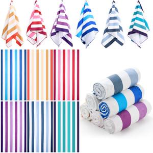 Peryiter 6 Pcs Oversized Microfiber Beach Towels Large Quick Dry Pool Towels Absorbent Camping Travel Blanket Set for Women Men Bath Beach(Stripe,72 x 36 Inch,Gradient Color)