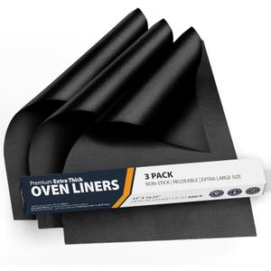 Oven Liners for Bottom of Oven - 3 Pack Large Heavy Duty Mats, 16.25x23 Non-Stick Reusable Liner for Electric, Gas, Toasters, Grills - BPA & PFOA Free Kitchen Accessory to Keep It Clean (Black)