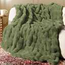 Ultra Soft Cozy Faux Fur Throw Blanket, Fuzzy Plush Thick Bubble Blanket, Oversize Luxury Fluffy Blanket for Couch, Sofa, Bedroom, and Living Room,50x60 Inches,Green