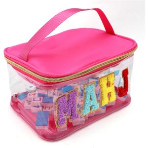 Empty Mahjong Tile Bag, 9.45x6.3x4.72in Pink Waterproof PVC Mahjong Mah Jong Tile Holder Rack Storage Pouch Travel Bags with Zipper Transparent for Game Lovers Accessories (Rose Red)