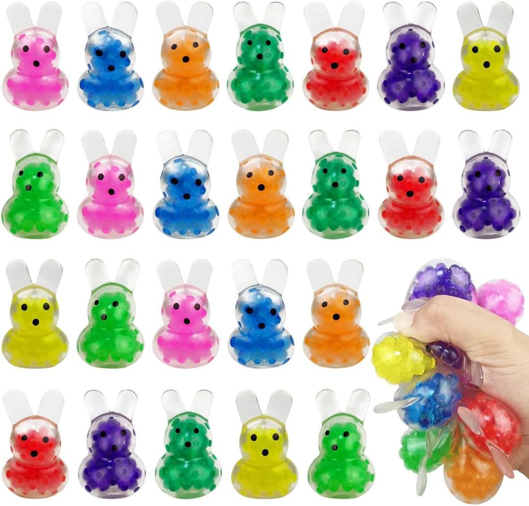 Anditoy 24 PCS Mini Easter Bunny Squeeze Toys Stress Balls Stress Relief Toys for Easter Basket Stuffers Egg Fillers Gifts Party Favors