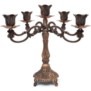 Metal Candelabra 5-Candle 10.1 Inch Tall Candle Holder Stick for Home Wedding Event and Party Festival,Red Bronze