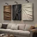Large 3D Textured Wall Art Decor for Living Room, 3 Piece Modern Neutral Abstract Carved Artwork for Walls, Black and White Brown Minimalist Pictures Wall Decor for Hallway, Dining Room Home Decor, 24x36 In