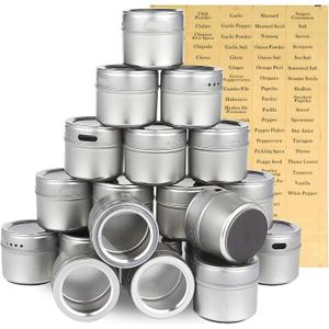 Juvale 20-Pack Magnetic Spice Jars - Space-Saving & Magnetic Spice Rack for Refrigerator - Preprinted Labels & Seasoning Containers - Pack of 20, 3.4 fl oz