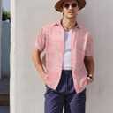 COOFANDY Mens Hawaiian Shirts Short Sleeve Button Down Aloha Shirt Casual Beach Clothes (Pink, M)