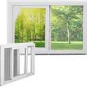 Pushglossy 35-1/2" x 23-1/2" Vinyl Utility Window Single Sliding Window with Low E Double Pane Insulated Tempered Glass Mesh Screen for Basement Bathroom House Kitchen Garage Attic, White