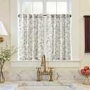 jinchan Small Window Curtains 36 Inch Linen Floral Curtain Set for Kitchen Bathroom Cafe Curtains Light Filtering Window Treatment Farmhouse Cottagecore Back Tab Drapes 2 Panels Grey on Beige