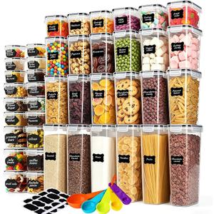 stusgo Airtight Food Storage Containers with Lids, BPA Free Clear Pantry Storage Container for Kitchen Food Pantry Organizers and Storage, Plastic Pantry Organiser for Cereal,Flour and Sugar 42 pack