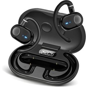Open Ear Earbuds, Open Ear Headphones with 16mm Speakers, Bluetooth 5.4 Wireless, Biaxial Rotation, Lightweight, 20H Playtime, Over Ear Bluetooth Headphones for Running, Workout, IPX5 Waterproof (Phantom Black)