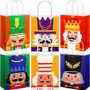 24 Pcs Nutcracker Christmas Gift Bags Bulk Kraft Paper Christmas Goody Bags Medium Size Christmas Holiday Gifts Treat Bags with Handles for Cookie Candy Xmas Party Favors Supplies, 8.3 x 6 x 3.1 Inch