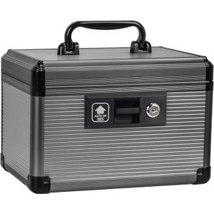 Medicine Lock Box with Key, Alluminum Alloy Lock Box for Medication,First Aid Box with a Removeable Tray to Store Medicines & Pills for Home,Black 10 * 6.89 * 6.89 Inch