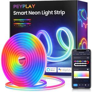 16.4ft RGB+IC Smart Neon LED Strip Light, App Control Color Changing Rope Light with Music Sync, Compatible with Alexa Google Assistant Smart Life for Bedroom Gaming Room Decor