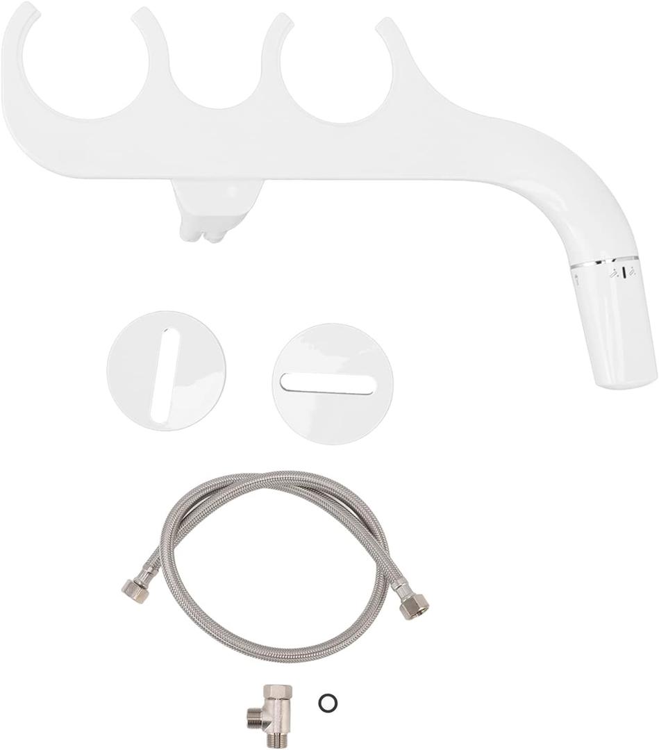 Bidet Attachment for Toilet, Slim Bidet 3/8 Copper Tee Non Electric Self Cleaning Dual Nozzle Toilet Attachment,Clean Bidet for Feminine Wash,White