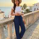 SEMARO Womens Casual Linen High Waist Pants Drawstring Loose Fit Summer Pants Trousers with Side Pockets (Blue, S)