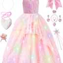 SZ-TONDA Girls Light Up Pink Witch Costume Dress - Kids Halloween Party Cosplay Outfit Clothes Apparels (7-8years)