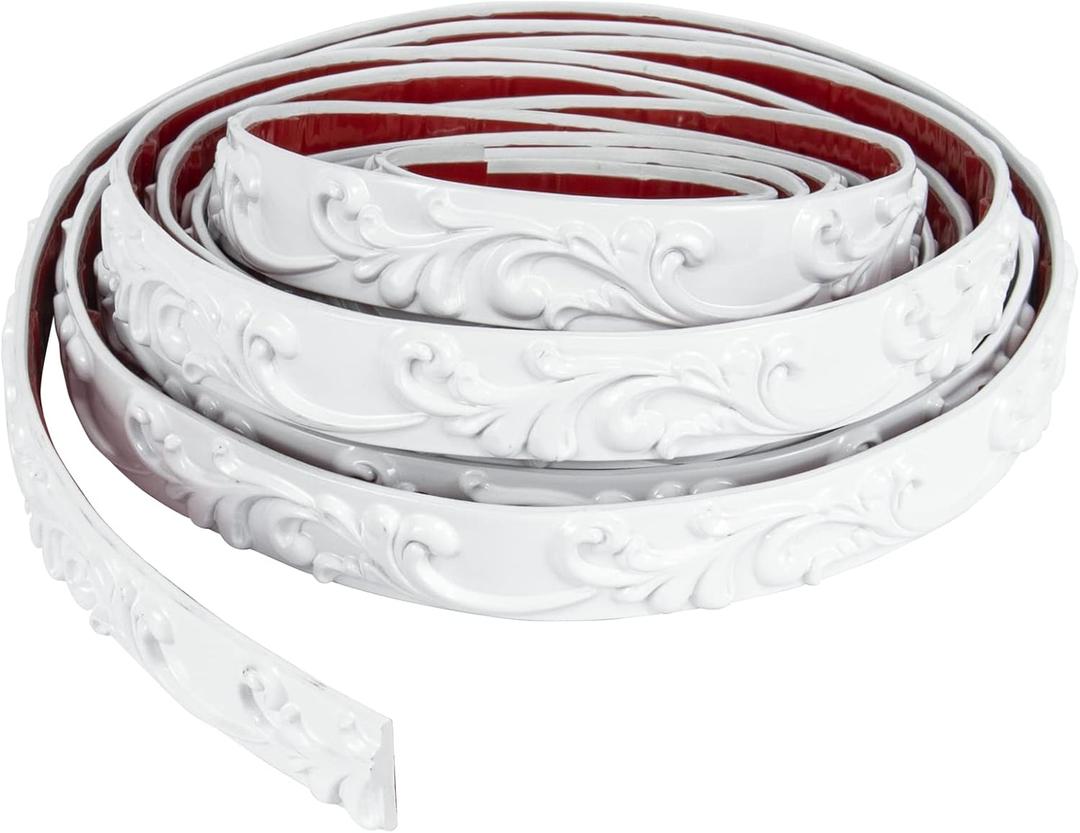 Flexible Molding Trim Wall Trim Self Adhesive, Peel and Stick Mirror Frame Border, Waterproof Bathroom Decor (White)