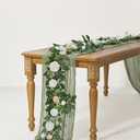 Ling's Moment 5FT White Artificial Flower Garland Fake Rose Green Leaves Floral Garland Arch Flowers Vine for Wedding Party Backdrop Decor Mantel Home Table Centerpieces Window Decorations