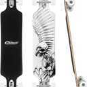 Nattork Longboard Skateboard Complete 8 Ply Canadian Hard Maple for Commuting, Carving & Downhill Riding with T-Tool, Made for Adults, Teens and Kids (42"- Skeletal Bird)