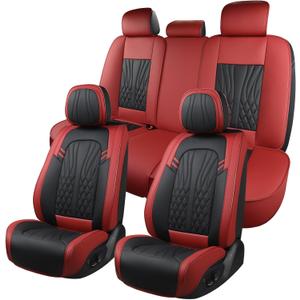 MINGBRON Leather Car Seat Covers,Car Seat Protector Waterproof,Seat Covers Full Set, Car Seat Protectors 5 Seats,Automotive Seat Covers Fit Most Cars Wine Red