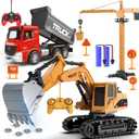Remote Control Excavator and Dump Truck Toy Set - RC Excavator and Dump Truck with Lights and Sounds - Rechargable Digger Car, Construction Vehicles Toy Set Gifts for Boys Kids