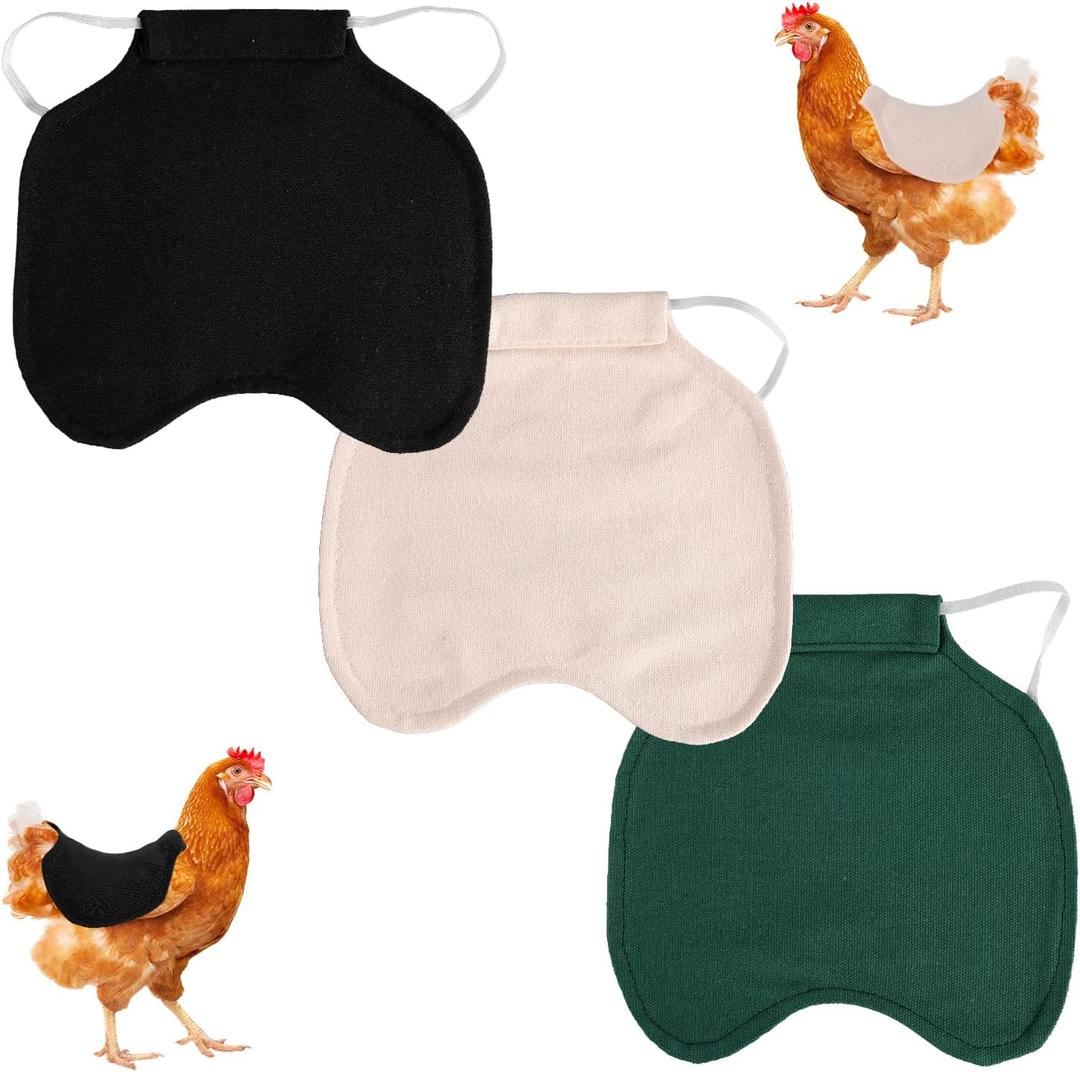 Gosknor 3pcs Chicken Saddle for Hens, Comfortable Hen Aprons Chicken Back & Side Protector Outdoor Poultry Feather Protector Accessories (Green, Black, Khaki)