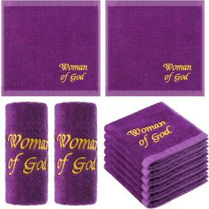 Buryeah 6 Pcs Pastor Towels for Men Women Christmas Pastors Appreciation Gifts Christian Cross Woman of God Church Clergy Hand Towels Handkerchiefs for Xmas Holiday Birthday Gifts(Purple,Woman of God)