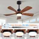 42 Inch Ceiling Fans with Lights and Remote Control, Black Ceiling Fan with Light for Bedroom, Noiseless DC Motor, Dimmable Led 5 Solid Wood Blades