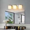 Mecgirn Stainless Steel Milk Glass Bathroom Vanity Light Over Mirror, 3 Light Brushed Nickel Bathroom Light Fixtures with Frosted Glass, Modern Vanity Lighting Wall Mount
