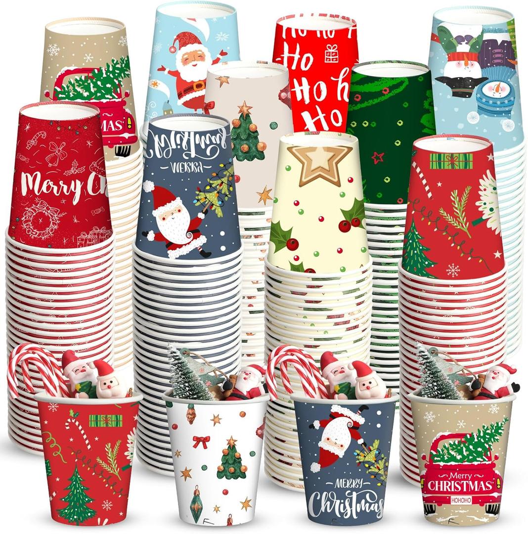 Fulmoon 300 Pcs Christmas Paper Cups bulk 9 oz Disposable Paper Hot Chocolate Cups Decorative Holiday Cup Christmas Party Supplies for Party Coffee Tea Hot Coffee (Santa Claus)