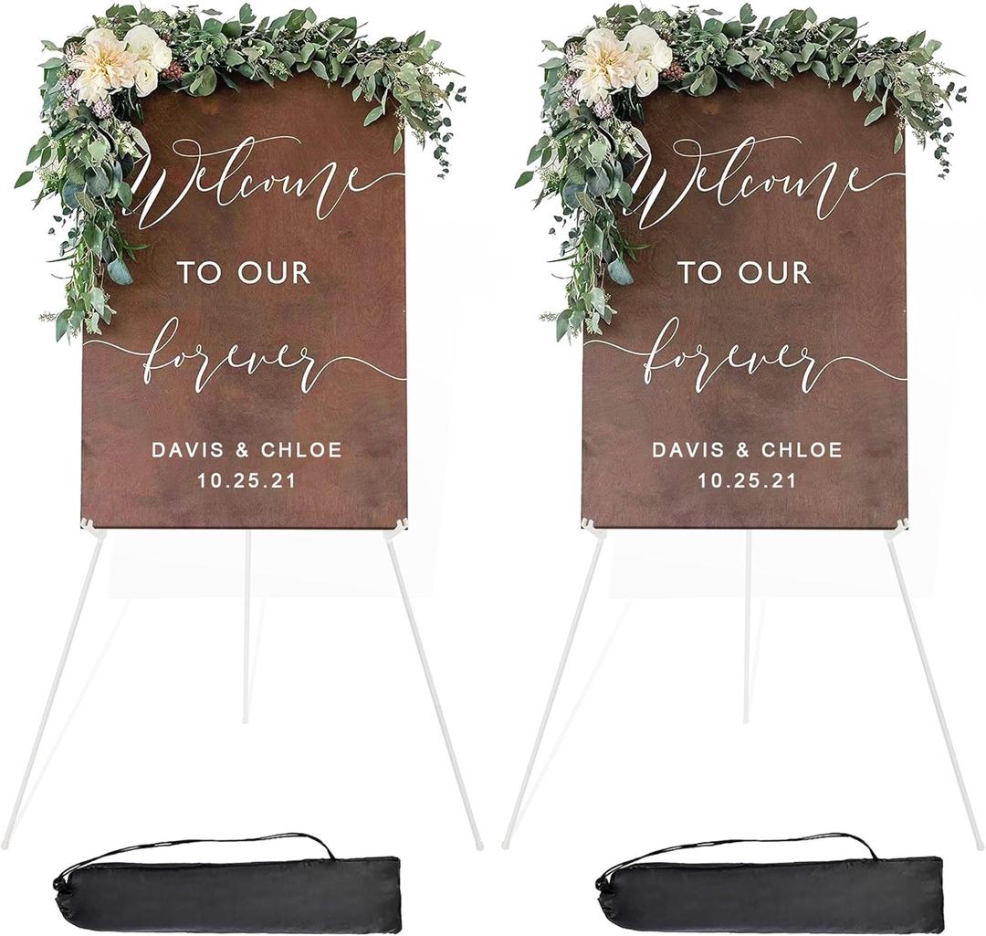 DANMO Easel Stand for Wedding Sign Poster 63'' Instant Display Easel for Floor Adjustable Metal Art Easel White 2 Pack