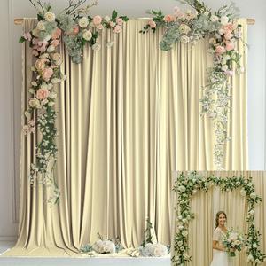 10x10FT Beige Curtains for Parties Beige Wrinkle Free Backdrop Panels for Parties Cream Fabric Curtain Backdrop Wedding Decorations 5x10ft, 2 Panel KUNS069