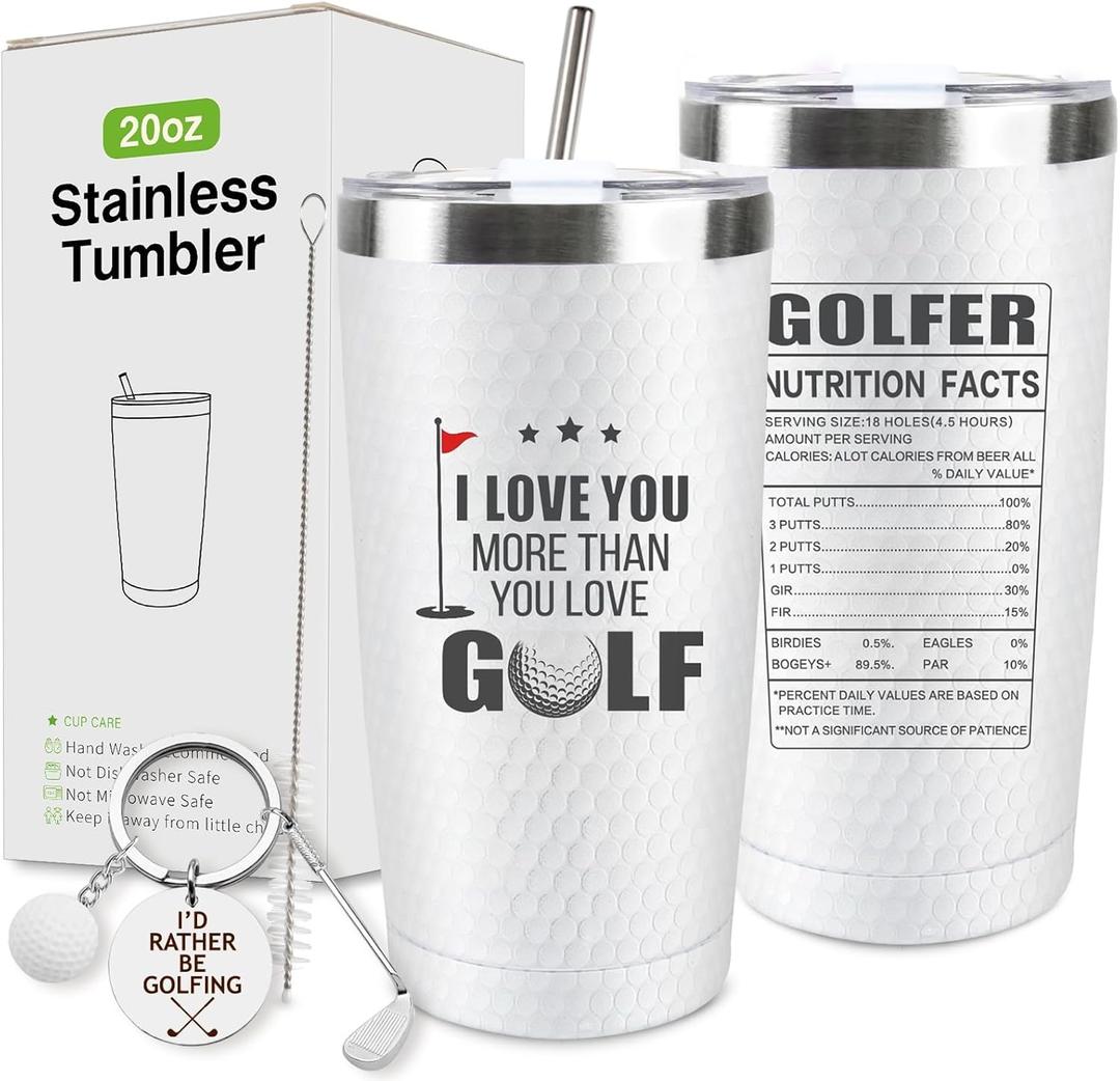 Golf Father's Day Gifts for Dad, 20 Oz Best Dad Golf Coffee Tumbler Cup Stainless Steel Mug with Straw, Lid and Keychain Set for Him Men Husband Boyfriend Father's Day Gift Christmas Gifts