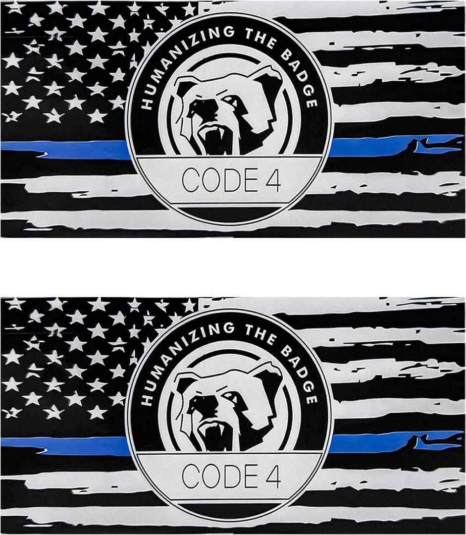 16 x 2 PCS Thin Line Sticker Code 4, American Flag Waterproof Vinyl Decal Police Support Bumper Stickers, Reflective Support Law Enforcement Decal for Car Truck Window Laptop