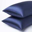 Lanest Housing Satin-Silk Pillowcase Queen, Blue Satin Pillowcase for Hair and Skin, Breathable, Super Soft, Cooling Pillow case Queen-Standard Size, Navy Blue
