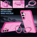 Magnetic Compatible with Samsung Galaxy S25 & S24 Case with Stand [Military Grade Drop][Compatible with Magnet] Ring Holder Translucent Slim Hard Back Soft Edge, Rose Red